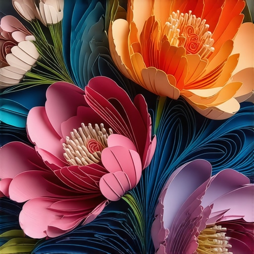 Complex layered quilling art An intricate layered quilling floral composition demonstrating advanced techniques