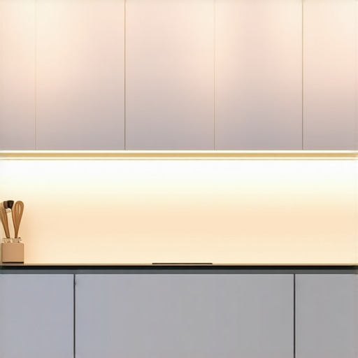 Contemporary kitchen with advanced LED lighting Stylish kitchen illuminated with smart LED lights under cabinets and ceiling
