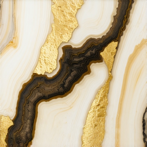 Detalj slojevitog ukrasa od prirodnih materijala sa zlatnim listićima i zaštitnim slojevima