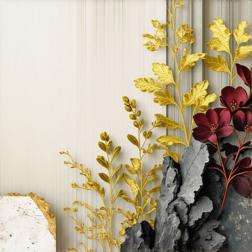 Detalj ukrasa od drveta, sušenog cveća i zlatnih listića