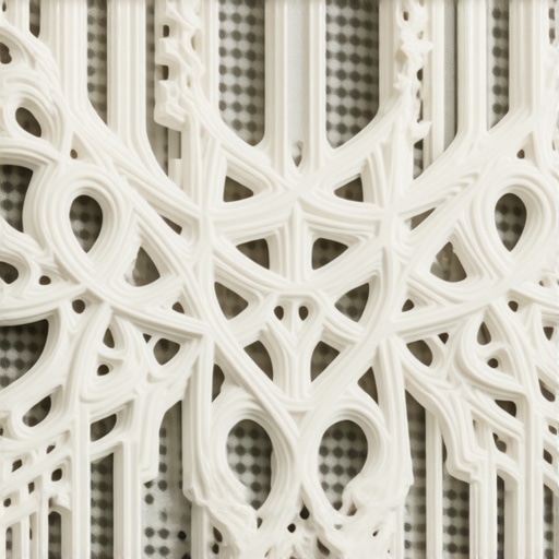 Detalji 3D štampanog nakita Close-up of a complex 3D printed jewelry piece showcasing intricate details and texture
