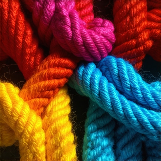 Detalji složenih makrame uzoraka sa bojama Detaljni prikaz složenih makrame uzoraka sa bojama i teksturama, visoka rezolucija