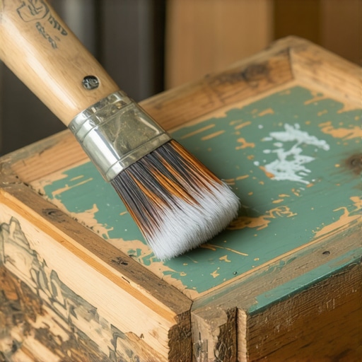 Detaljna primena slojeva patina na nameštaju Detalj slojevite patine na starinskom drvenom nameštaju uz pomoć šablona i alata