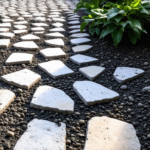 Recycled and natural materials used for garden pathways, eco-friendly design