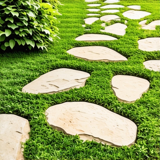 Durable eco-friendly garden pathway made of stones and recycled materials with greenery.