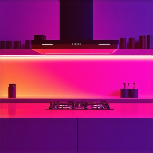 Futuristic Smart Kitchen with Eco Materials High-tech modern kitchen featuring smart lighting, eco-friendly surfaces, and innovative appliances