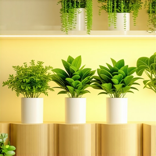 High-tech indoor plant shelf with sensors and lighting, eco-friendly design