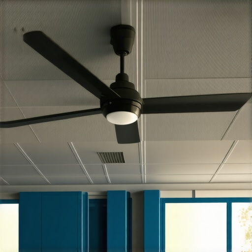 IoT Sensors for Smart Ventilation Maintenance Modern IoT sensors monitoring ceiling fan vibrations in a control room