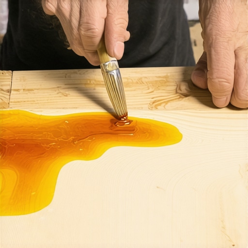 Majstor za obnovu drveta sa alatom i prirodnim materijalima Craftsman restoring old wood with natural oils and epoxide resin for preservation.