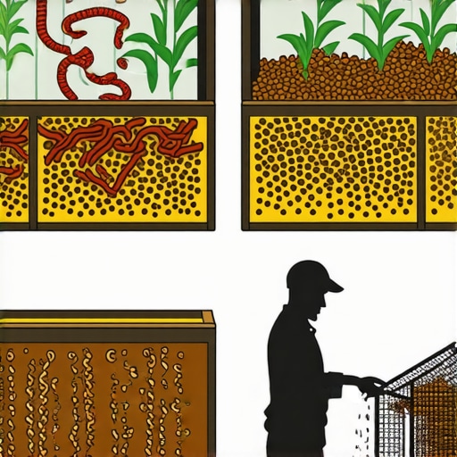 Ilustracija različitih tehnika žetve vermikomposta, uključujući migraciju glista i prosijavanje, prikazujući kako se efikasno odvaja gotovo đubrivo od radnih glista.