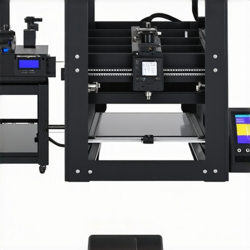 A contemporary workshop equipped with 3D printer and laser cutter for professional DIY projects