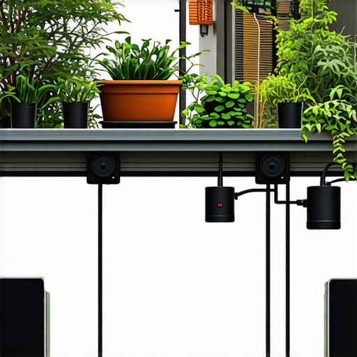 Modern balcony garden with automation technology Balcony garden equipped with sensors and automated watering system for optimal plant care