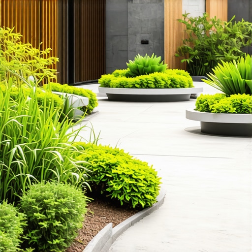 Multisensory garden design for emotional well-being A detailed illustration of a multisensory garden with plants, water features, and tactile elements