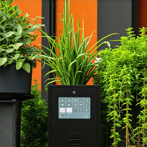 Pametni senzori i automatizirani sustav za navodnjavanje na balkonu Ilustracija modernog balkonskog vrta s tehnologijom za automatsko navodnjavanje i senzore