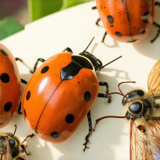Ladybugs and parasitic wasps controlling pests in a vegetable garden