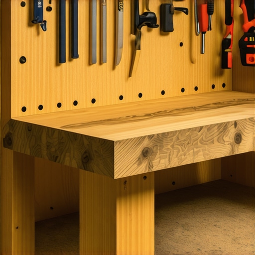 Set vrhunskih alata za drvenarstvo i rustikalna drvena klupa u radionici, fokus na detalje