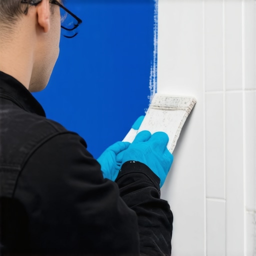 Professional bathroom painting Painter applying waterproof bathroom paint