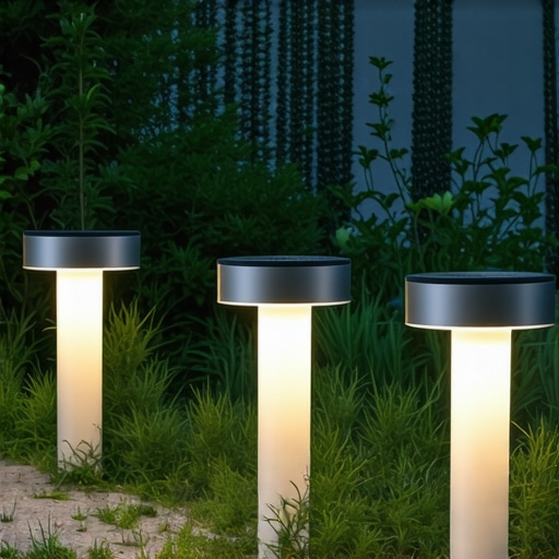 Moderni solarni vrtni lampioni na prirodnoj pozadini