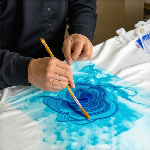 Slojevito bojenje šifona uz pomoć profesionalnih alata Tekstilni umetnik koristi maske i boje za slojevito bojenje šifona