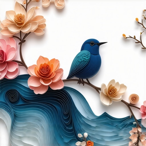 Složenost u quilling umetnosti: Višeslojne i teksturirane kompozicije Detalj složenog quilling rada sa metalik papira i višeslojnim oblicima