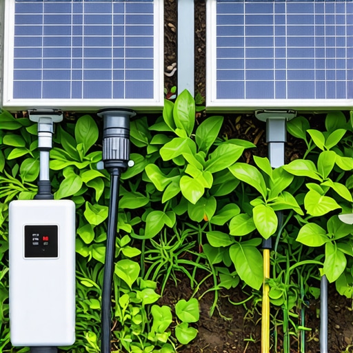 Smart Garden Technology Setup Smart irrigation system with sensors and solar panels in a garden