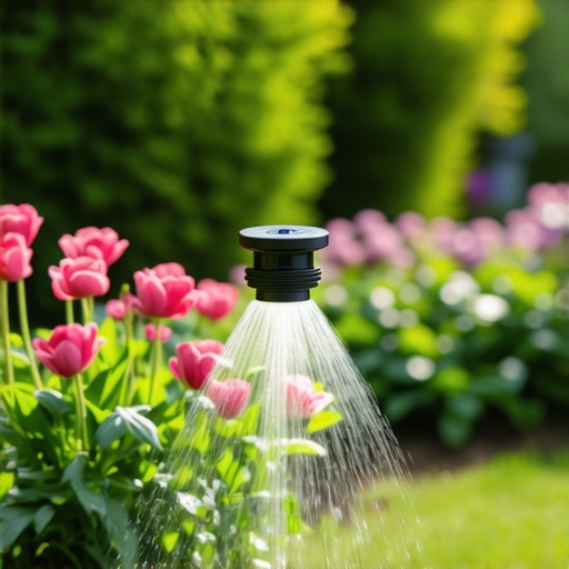 High-tech smart irrigation system with sensors in a vibrant garden