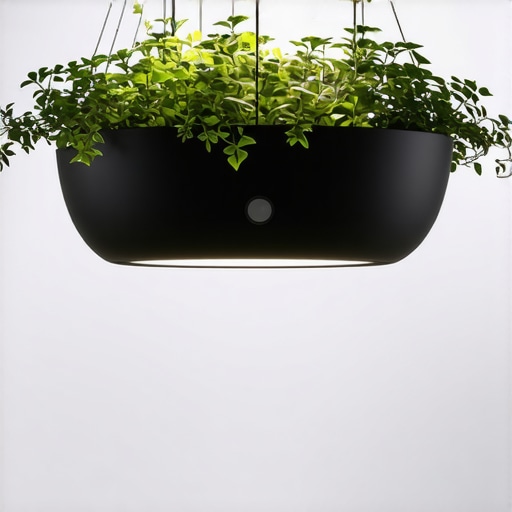 Smart Modern Hanging Basket with LED and Sensors Contemporary interior with a high-tech hanging basket featuring LED lights and sensors