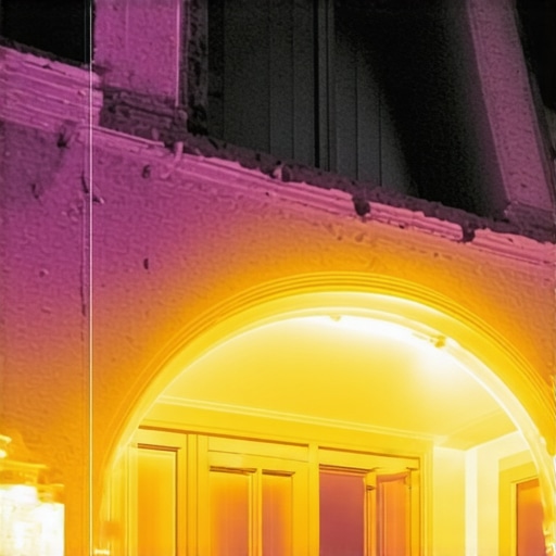 Thermal Imaging of Ceiling Insulation Thermal analysis highlighting points of heat loss in ceiling insulation