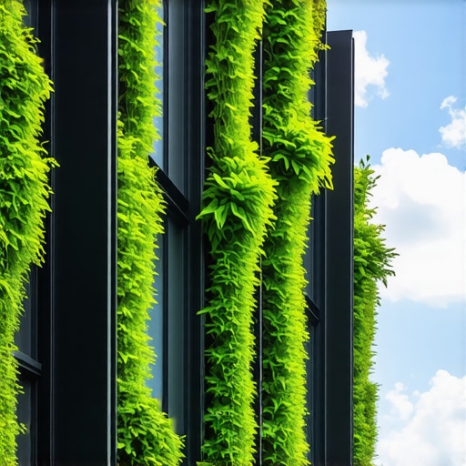 Moderna vertikalna bašta na zgradi sa biljkama i sistemom za zalivanje