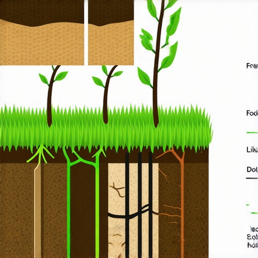 Ilustracija slojeva malča (karton, kompost, drvna sečka) iznad tla sa zdravim korenovim sistemom, demonstrirajući tehniku raslojavanja malča.