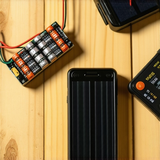 DIY Solarni punjač od starih baterija na radnom stolu Sklapanje solarnog punjača za telefon koristeći stare 18650 baterije i solarni panel na drvenom stolu.