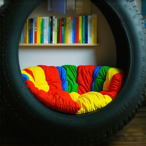 Kutak za čitanje napravljen od reciklirane gume u dečijoj sobi