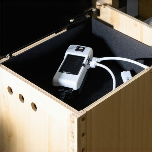 Modifikovana kutija za cipele koja služi kao organizator za kablove i ruter na stolu