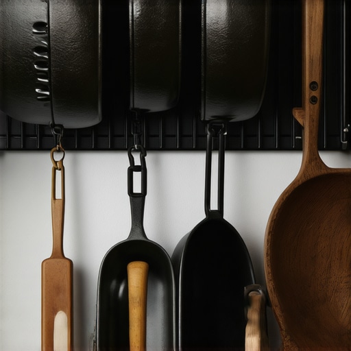 Industrijska metalna mreža u kuhinji Organizacija kuhinje pomoću metalne mreže i čeličnih kuka za posuđe