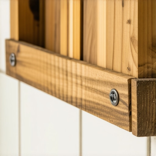 Ručno rađena polica od drvene gajbice montirana na zid kupatila