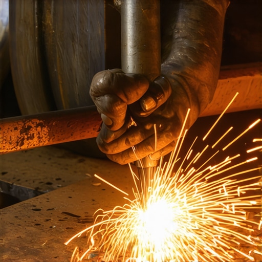 Majstor oštri metalnu burgiju na tocilu uz varnice