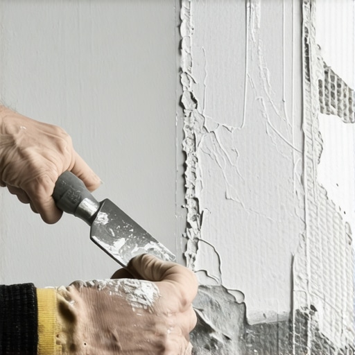 Špahtla nanosi masu za gips na rupu u zidu sa mrežicom