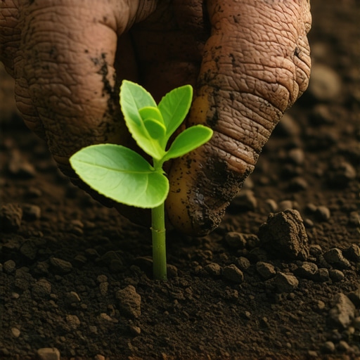 Ruka sadi biljku u plodnu zemlju povrtnjaka