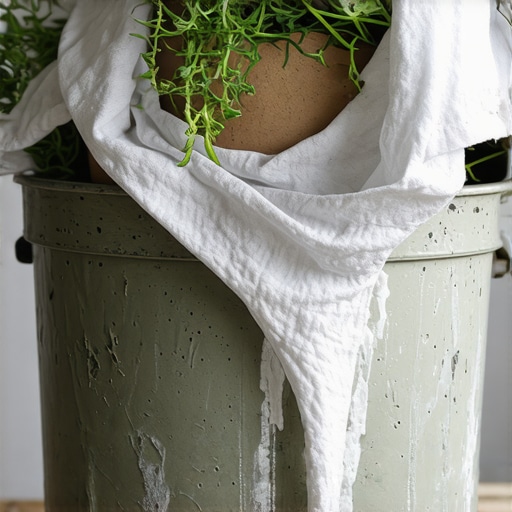 Proces izrade betonske saksije od peškira Ručno pravljena betonska saksija od starog peškira u procesu hidratacije