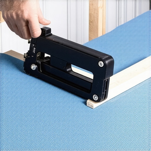 Majstorske ruke zatežu mebl štof na drveni okvir fotelje