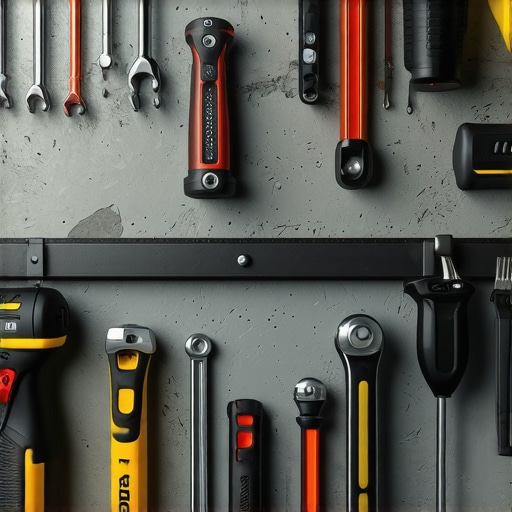 Magnetne šine za alat u garaži montirane na betonski zid