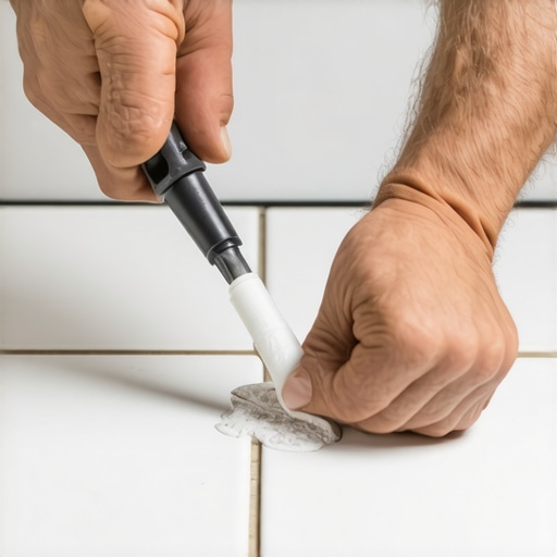 Majstor precizno nanosi sanitarni silikon na ivicu kade