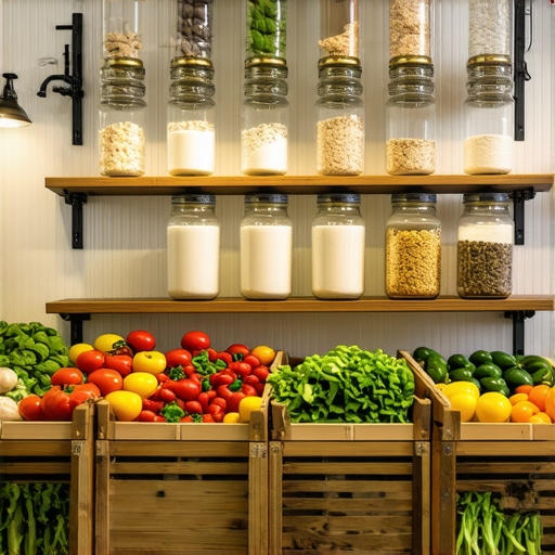 Organizacija špajza sa drvenim policama i metalnim nosačima