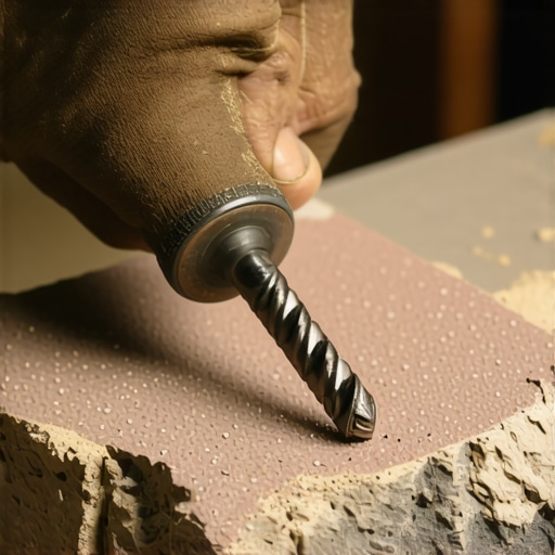 Majstor oštri burgiju na brusnom papiru u radionici