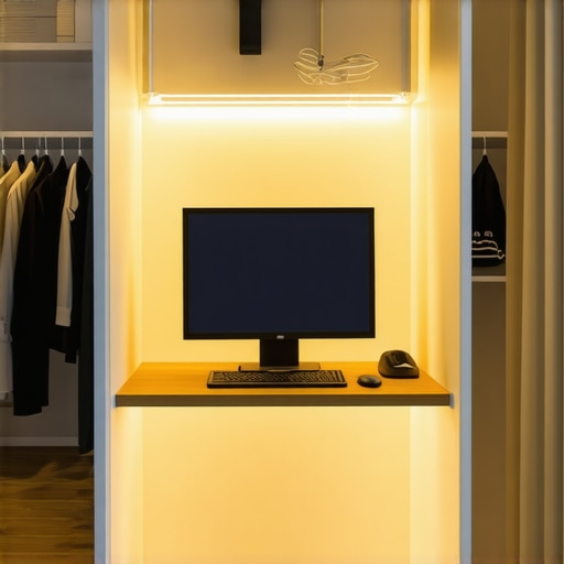 Skriveni radni sto u ugradnom ormaru DIY Radni sto sakriven u belom ormaru u malom stanu sa LED osvetljenjem