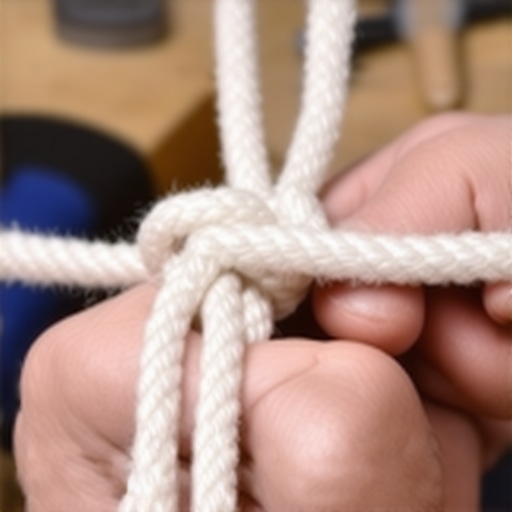 Bliski prikaz vezivanja makrame čvora rukama