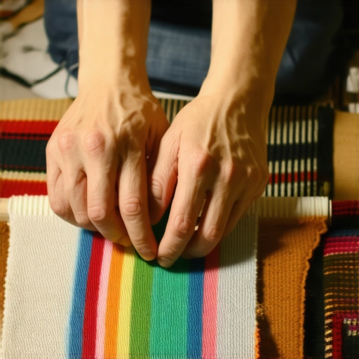 Tkanje tepiha od recikliranih majica Detaljan prikaz ručnog tkanja tepiha od traka stare odeće na kartonskom razboju