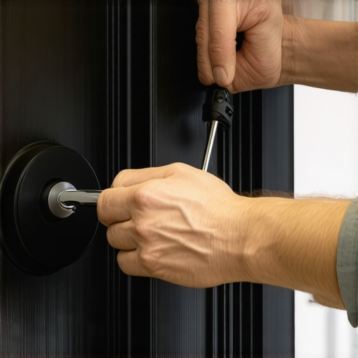 Ugradnja pametne brave DIY Ruke majstora ugrađuju pametnu bravu na drvena vrata