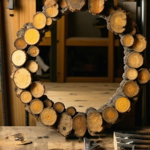 Unikatno DIY ogledalo od drvenih oblutaka Ručno rađeno ogledalo sa ramom od drvenih kolutova i oblutaka u rustičnom stilu