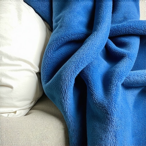 Ručno izrađen udoban krevet za psa od starog jastuka i plavog ćebeta u radionici